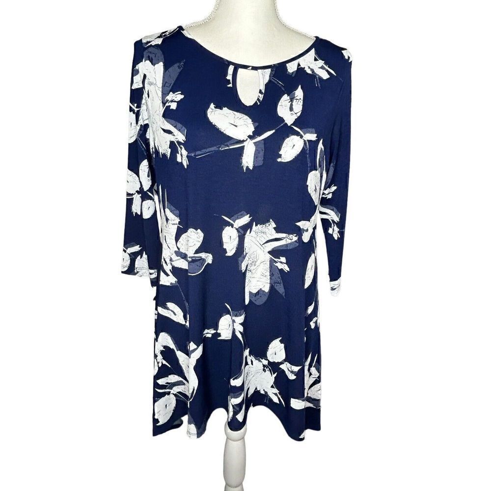 Clara Sun Woo Asymmetrical Tunic Stretch Top Colorful Print Size S
